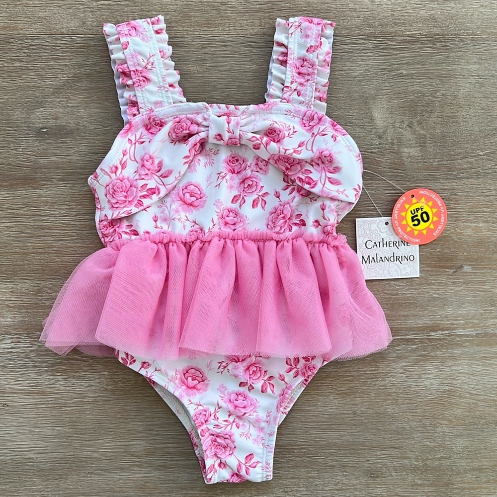 Catherine Malandrino Toddler Girl Pink Floral One Piece Swimsuit 12 months